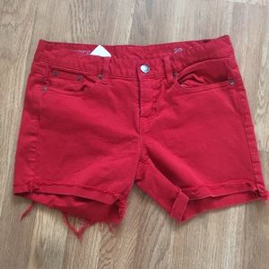 J. Crew Red Toothpick Denim Cut Frayed Shorts